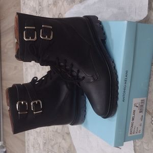 SALE Brand new in box women's Antonio Melanie leather black combat boot size 8
